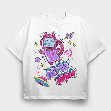 Cat Astronaut Meow, Tricou Oversize Barbati (Unisex)
