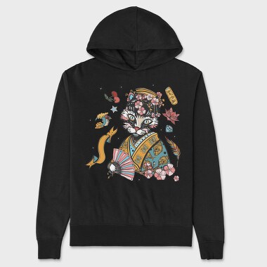 Cat Cherry Blossom, Hanorac Oversize Barbati (Unisex)