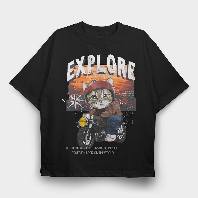 Cat Rider Dreams, Tricou Oversize Barbati (Unisex)