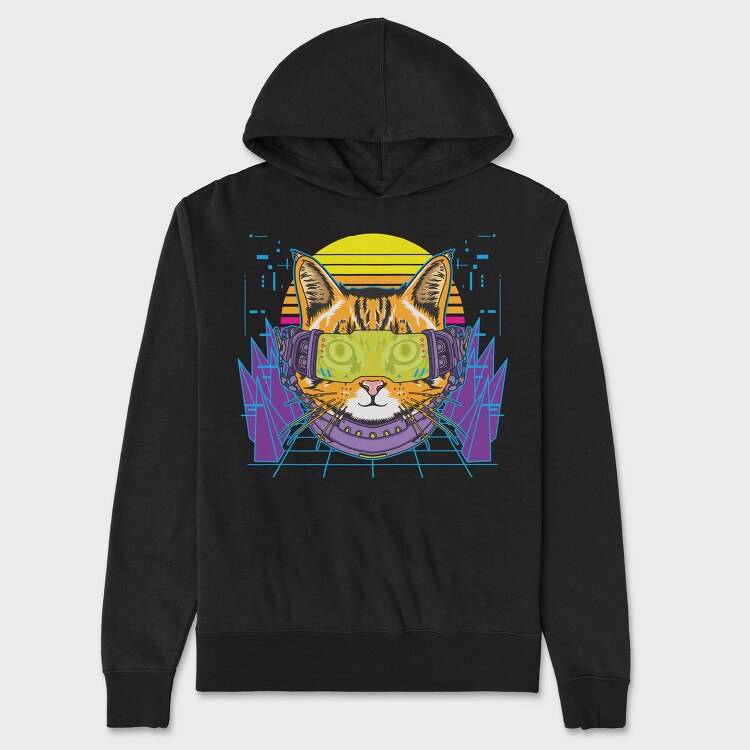 Cyber Cat Vibes, Hanorac Oversize Barbati (Unisex)