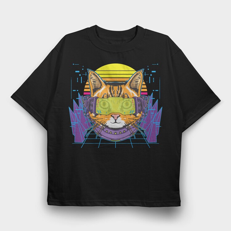 Cyber Cat Vibes, Tricou Oversize Barbati (Unisex)