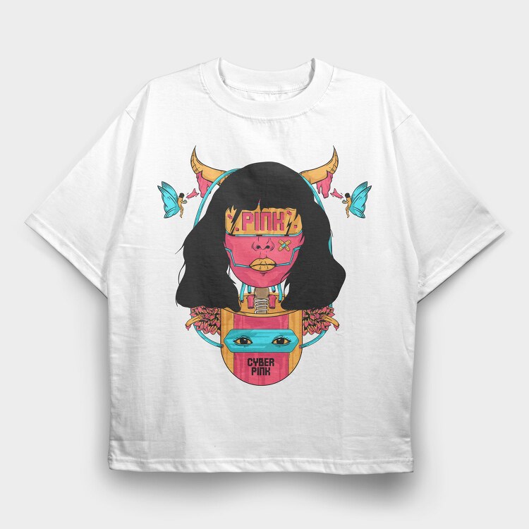 Cyber Pink Horns, Tricou Oversize Barbati (Unisex)