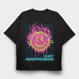 Flame Pixel Smile, Tricou Oversize Barbati (Unisex)