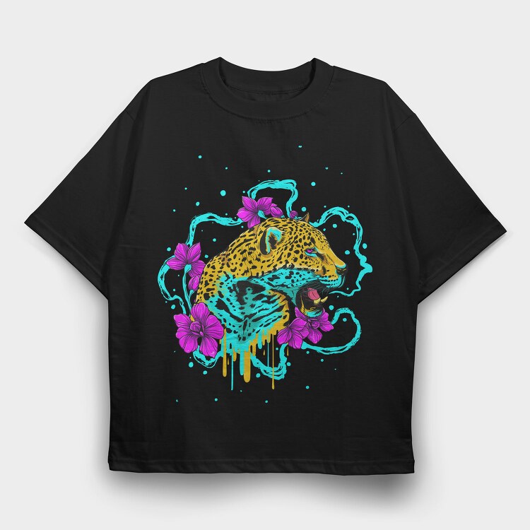 Leopard Flow Floral, Tricou Oversize Barbati (Unisex)