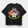 Flower Power Smiley, Tricou Oversize Barbati (Unisex)