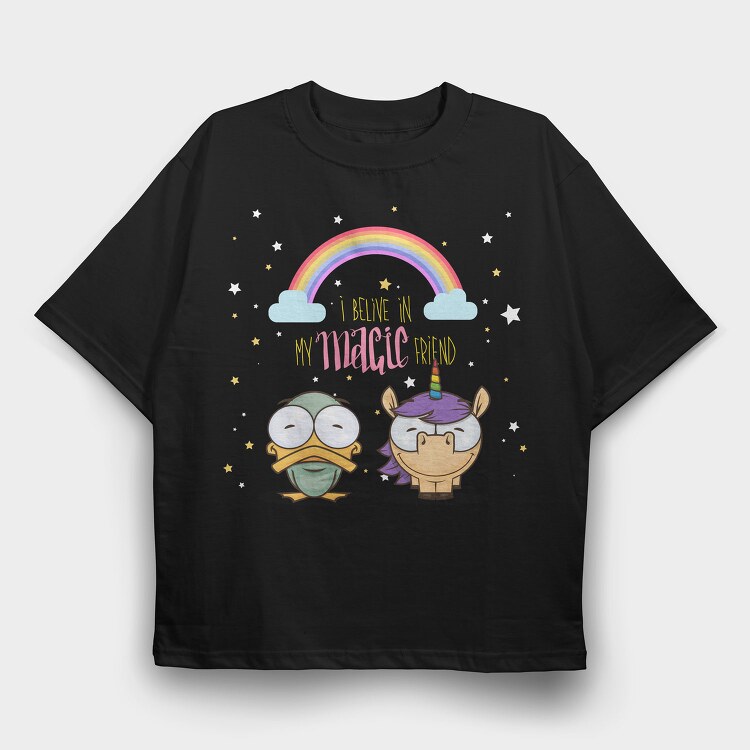 Rainbow Unicorn Duo, Tricou Oversize Barbati (Unisex)