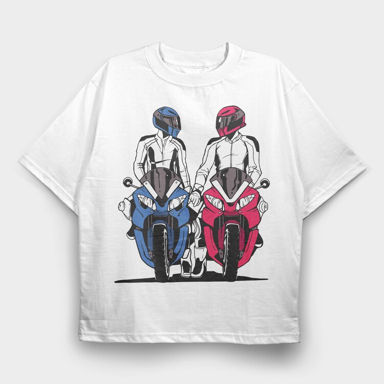 Motorcycle Duo, Tricou Oversize Barbati (Unisex)