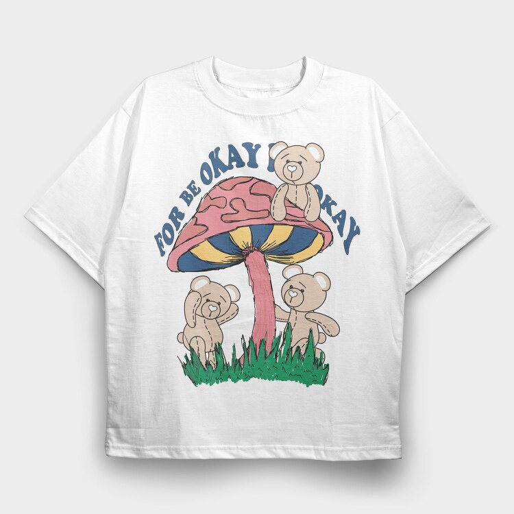 Mushroom Bear Vibes, Tricou Oversize Barbati (Unisex)