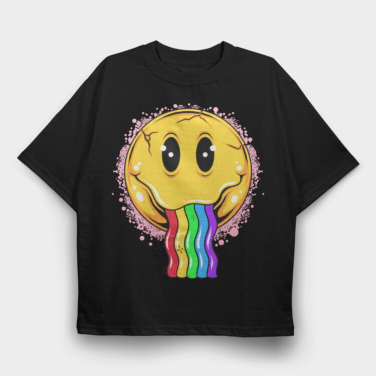 Rainbow Smiley Vibes, Tricou Oversize Barbati (Unisex)
