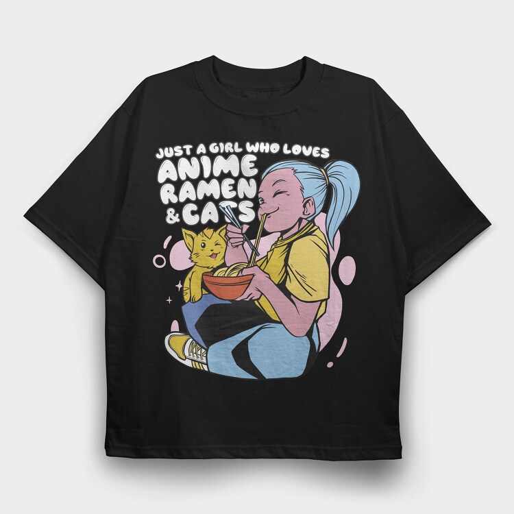 Ramen Cat Love, Tricou Oversize Barbati (Unisex)