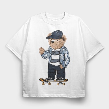 Skateboarding Teddy Bear, Tricou Oversize Barbati (Unisex)