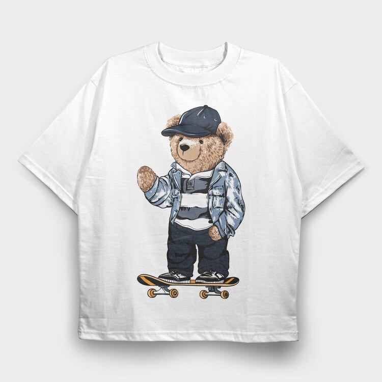 Skateboarding Teddy Bear, Tricou Oversize Barbati (Unisex)