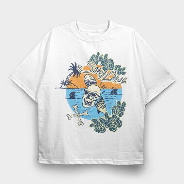 Skull Beach Vibes, Tricou Oversize Barbati (Unisex)