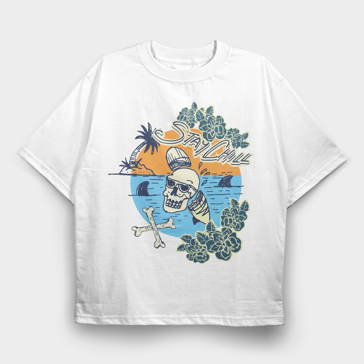 Skull Beach Vibes, Tricou Oversize Barbati (Unisex)