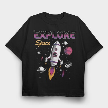 Space Explorer Rocket Ship, Tricou Oversize Barbati (Unisex)