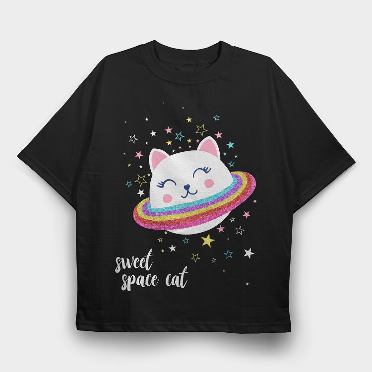 Space Kitty Vibes, Tricou Oversize Barbati (Unisex)