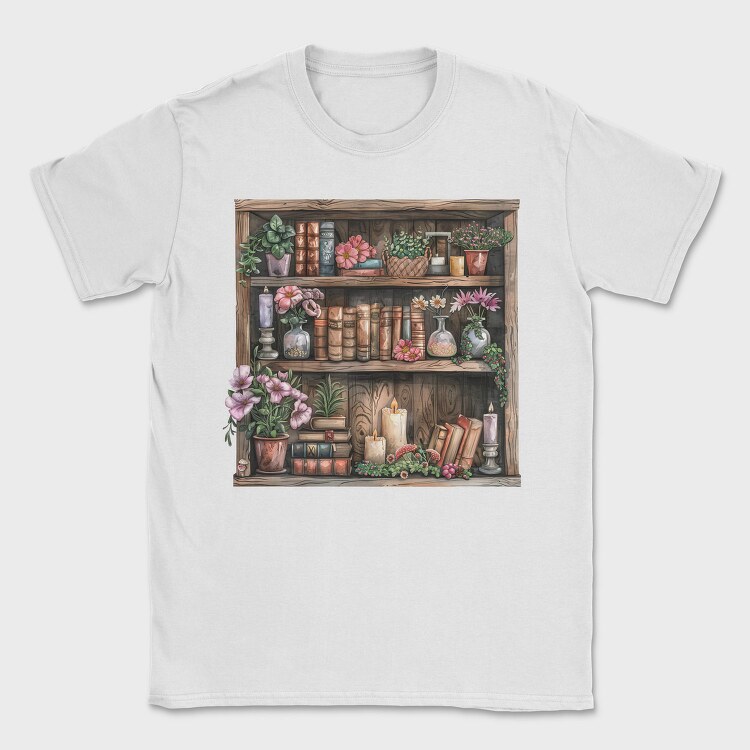 Books Shelves Flowers, Tricou Barbati (Unisex)