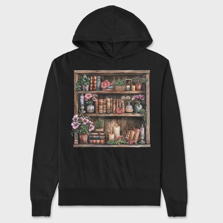 Books Shelves Flowers, Hanorac Oversize Barbati (Unisex)