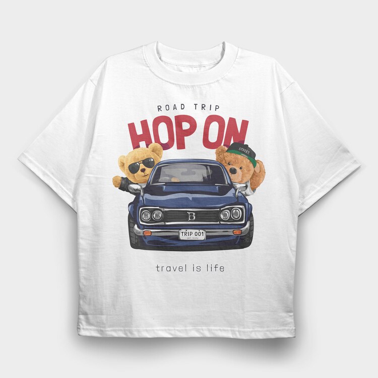 Teddy Bear Road Trip, Tricou Oversize Barbati (Unisex)