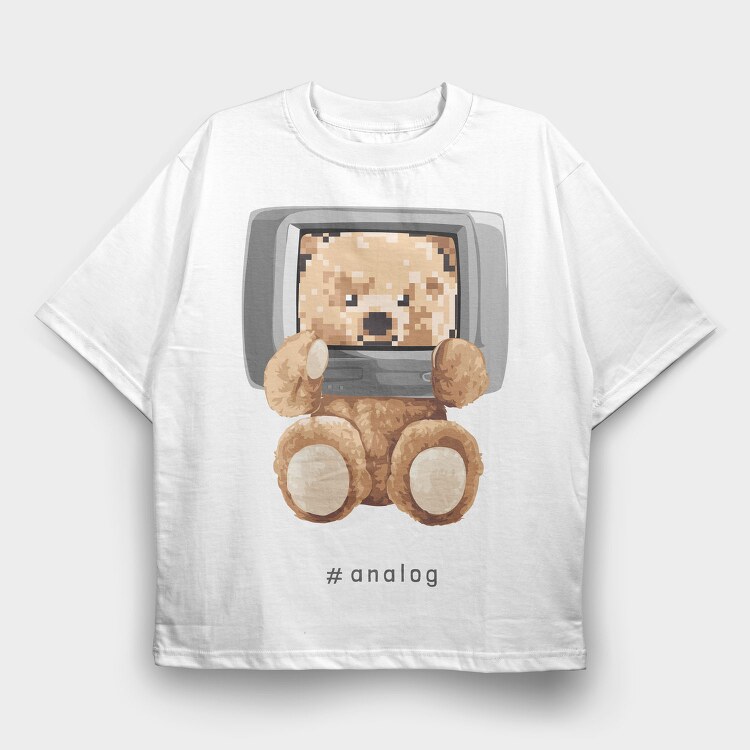 Teddy Pixel Screen, Tricou Oversize Barbati (Unisex)
