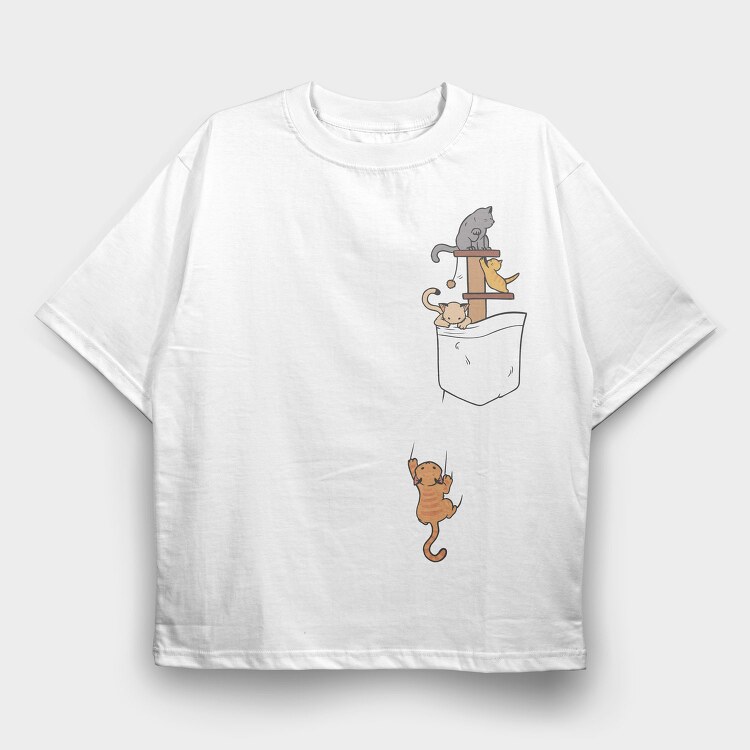 Pocket Cats, Tricou Oversize Barbati (Unisex)