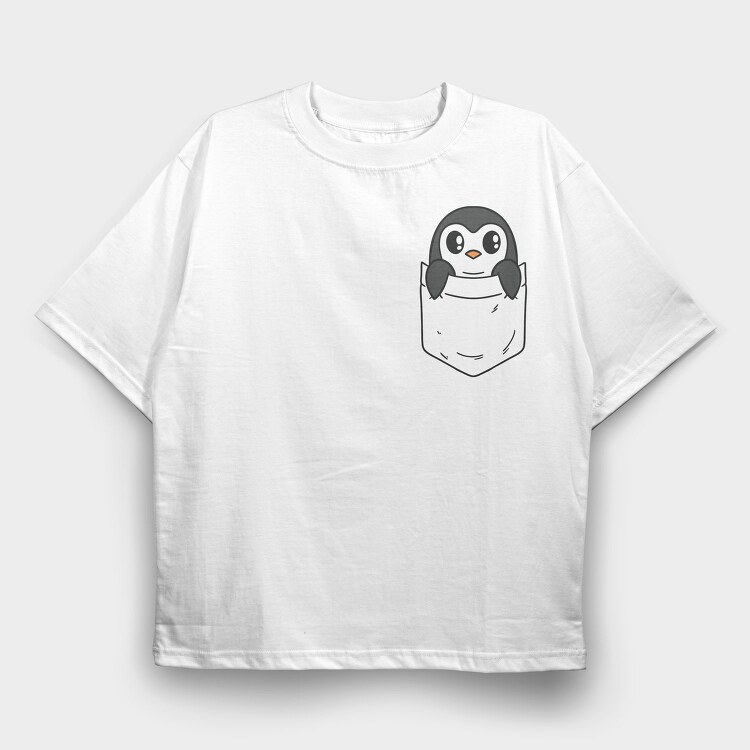 Pocket Penguin, Tricou Oversize Barbati (Unisex)