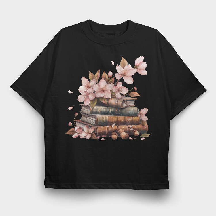 Books Flowers Spring, Tricou Oversize Barbati (Unisex)