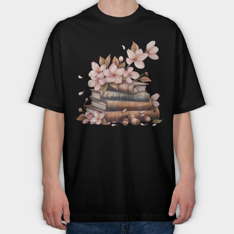Books Flowers Spring, Tricou Oversize Barbati (Unisex)