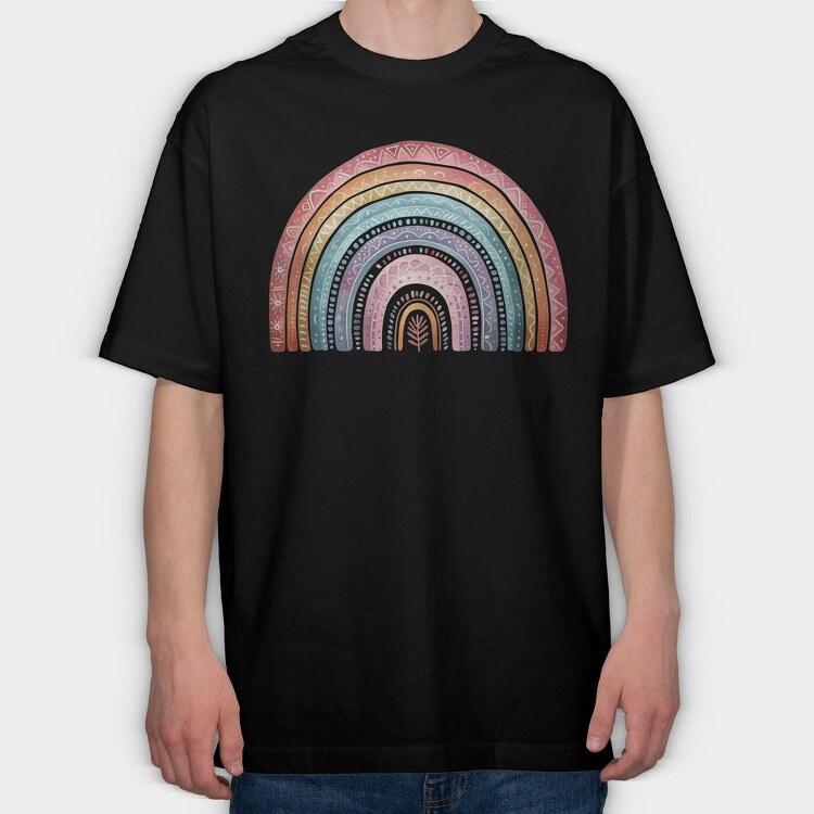 Boho Rainbow Symphony, Tricou Oversize Barbati (Unisex)