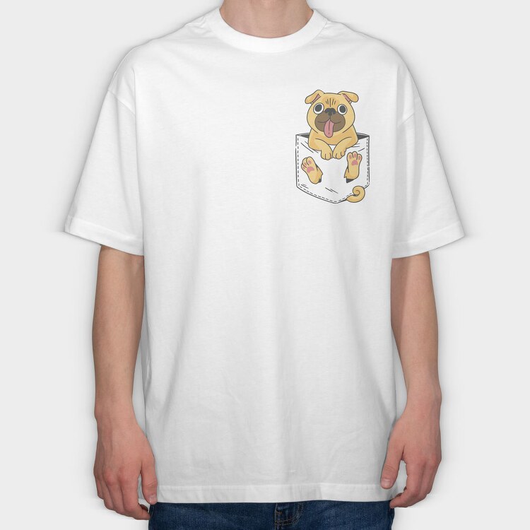 Pug in Pocket, Tricou Oversize Barbati (Unisex)