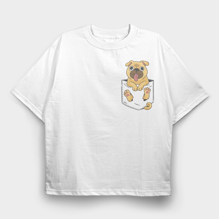 Pug in Pocket, Tricou Oversize Barbati (Unisex)