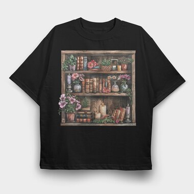 Books Shelves Flowers, Tricou Oversize Barbati (Unisex)