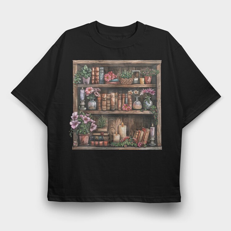 Books Shelves Flowers, Tricou Oversize Barbati (Unisex)