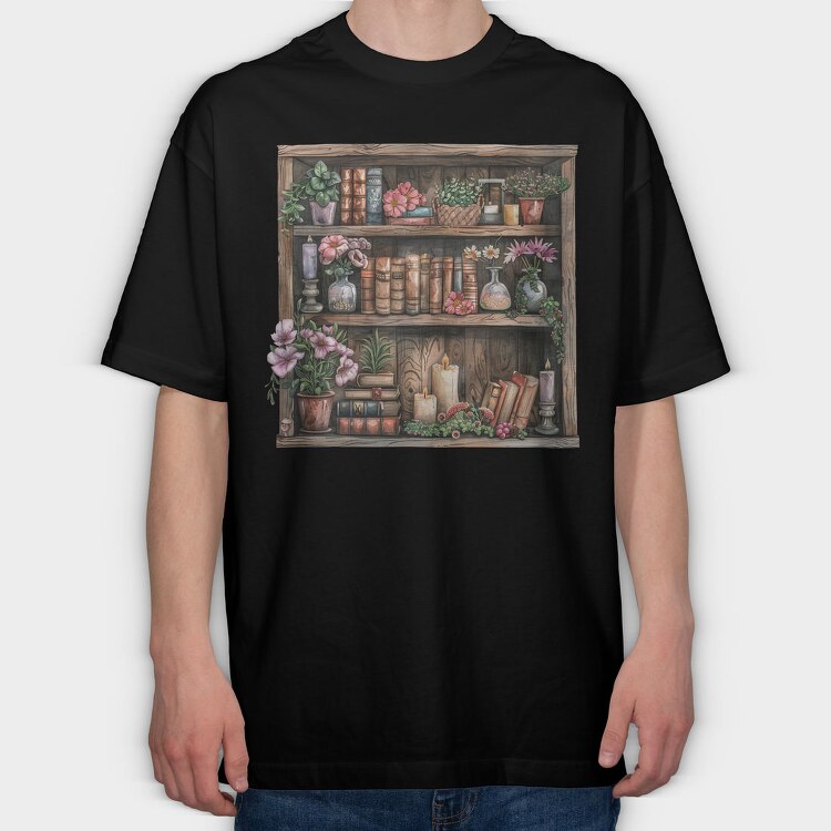 Books Shelves Flowers, Tricou Oversize Barbati (Unisex)