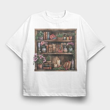 Books Shelves Flowers, Tricou Oversize Barbati (Unisex)