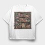 Books Shelves Flowers, Tricou Oversize Barbati (Unisex)