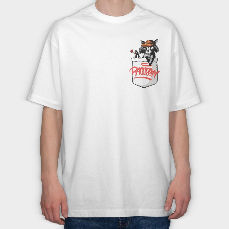 Raccoon Pocket, Tricou Oversize Barbati (Unisex)