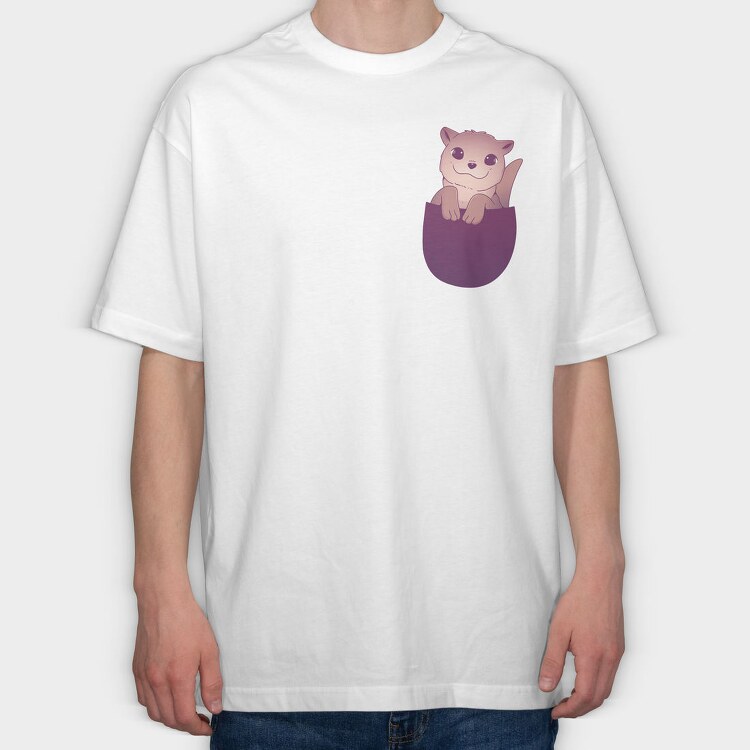 Cute Otter In Pocket, Tricou Oversize Barbati (Unisex)