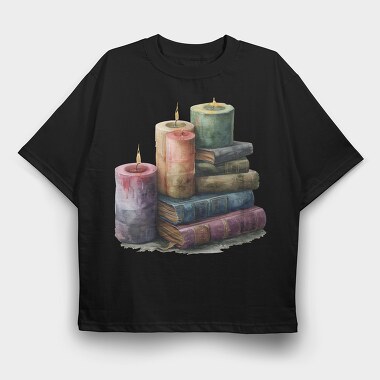 Books Stack Candles, Tricou Oversize Barbati (Unisex)