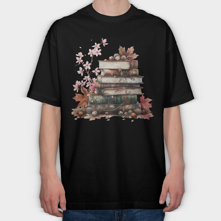 Books Stack Fall, Tricou Oversize Barbati (Unisex)