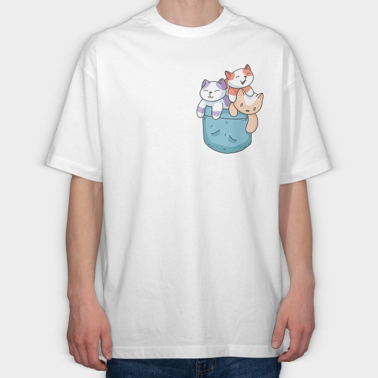 Colored Cats Pocket, Tricou Oversize Barbati (Unisex)