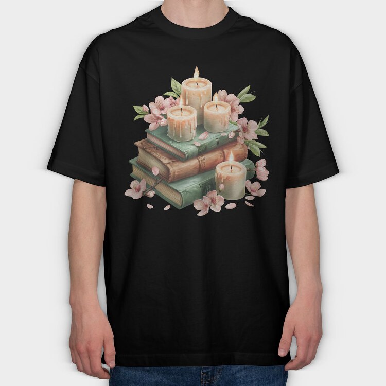 Books Candles Flowers, Tricou Oversize Barbati (Unisex)