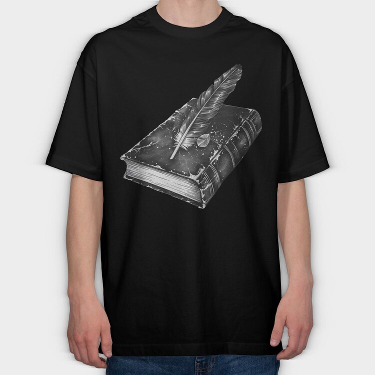 Book Feather Gothic, Tricou Oversize Barbati (Unisex)