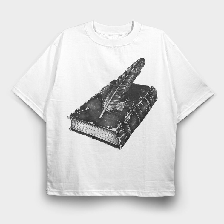 Book Feather Gothic, Tricou Oversize Barbati (Unisex)