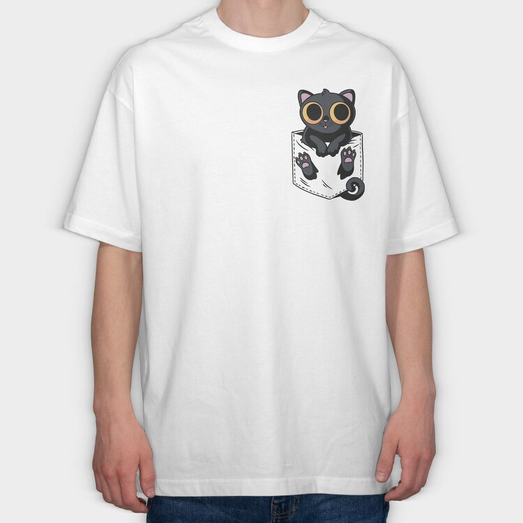 Black Cat in Pocket, Tricou Oversize Barbati (Unisex)