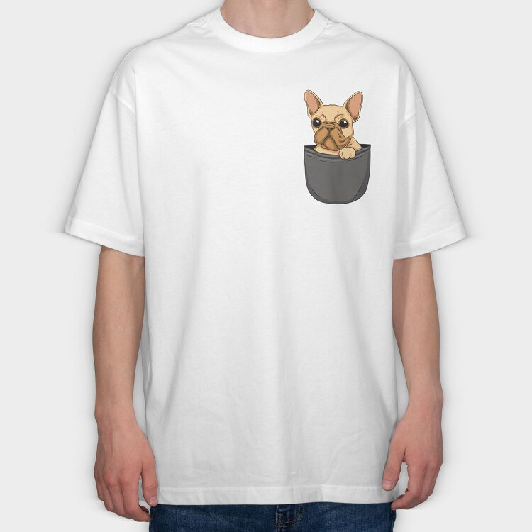 Cute Pug Dog In Pocket French Bulldog, Tricou Oversize Barbati (Unisex)