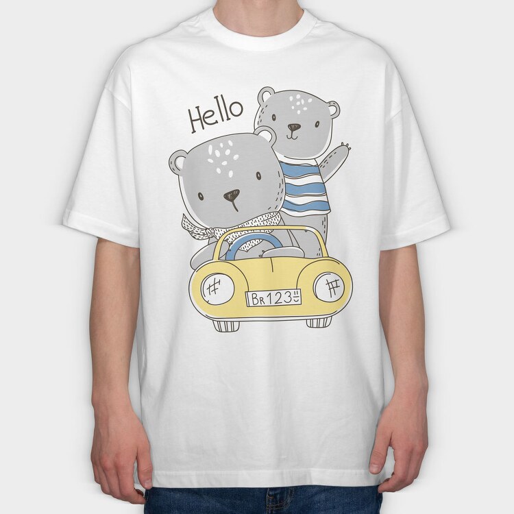 Bear Drive Hello, Tricou Oversize Barbati (Unisex)