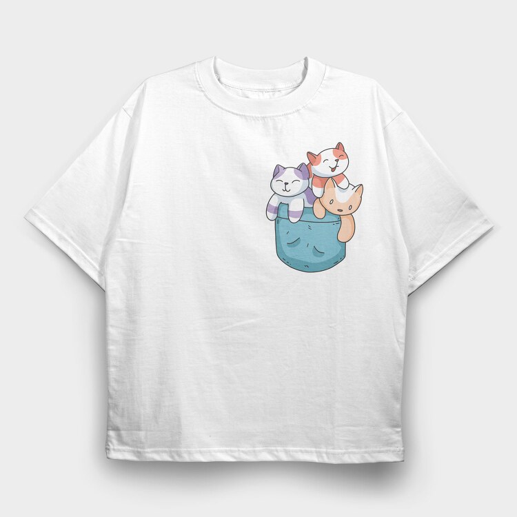 Colored Cats Pocket, Tricou Oversize Barbati (Unisex)