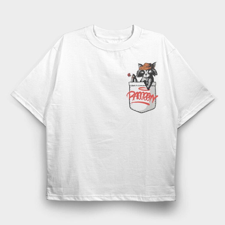 Raccoon Pocket, Tricou Oversize Barbati (Unisex)
