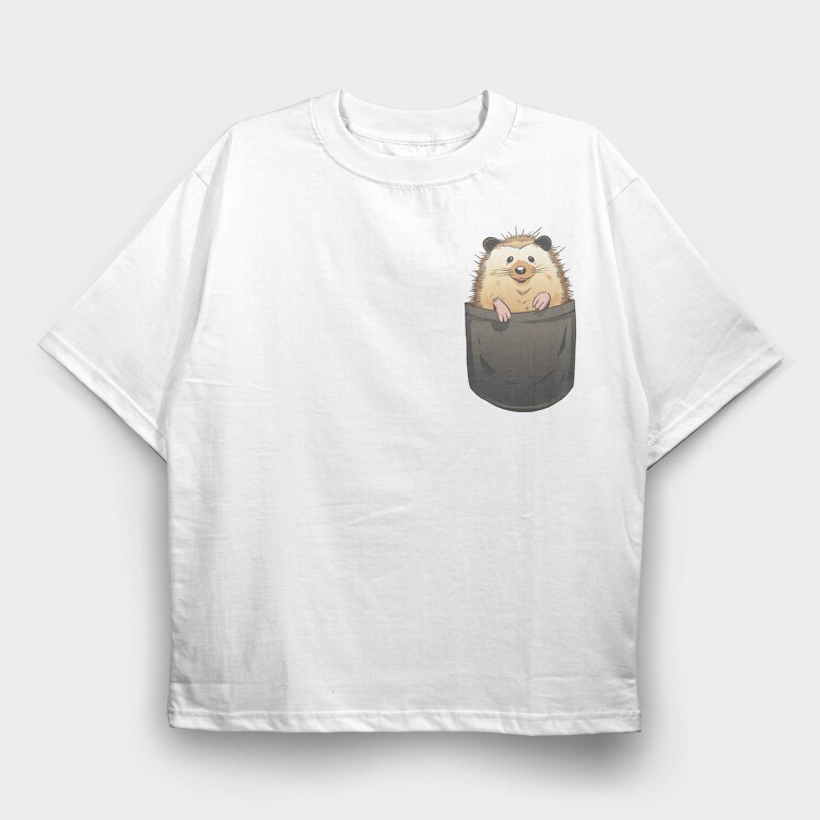 Hedgehog In Pocket, Tricou Oversize Barbati (Unisex)